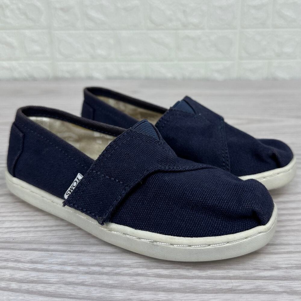 TOMS Tiny Alpargata Kids Shoes SZ T11 Navy Canvas 10010531 Slip On Low Top Flat